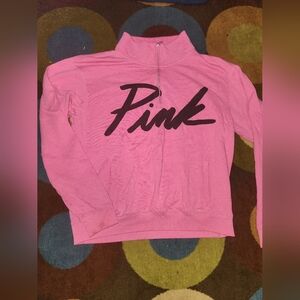 Pink Victoria's Secret Pink Sweatshirt 1/4 Zip Kangaroo Pockets Women Size Large